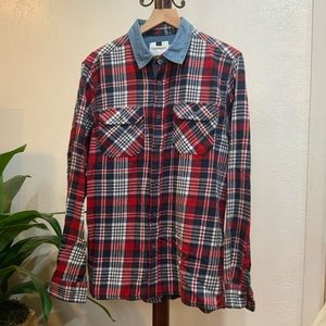 Topman Button Down Flannel with Denim Collar Size L